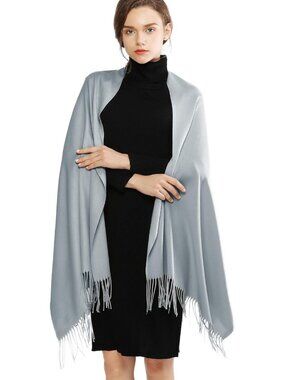 Women's Dull Blue Wedding Bridal Scarf Pashmina Shawls Long Large Scarves